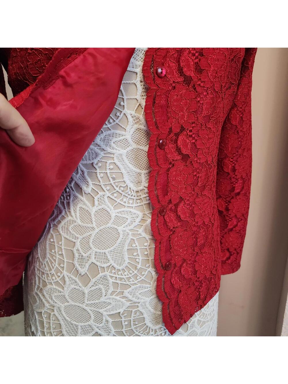 LKNW Karen Scott red lace fully lined V-neck top/jacket lined PS small petite - Picture 3 of 5